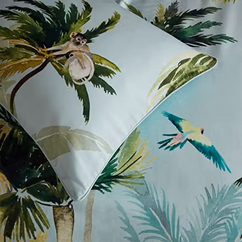 Paoletti Forsteriana Palms Reversible Tropical Floral Cotton Duvet Cover Set, Multicolour and Green, W/H: 200 x 220 cm – 4