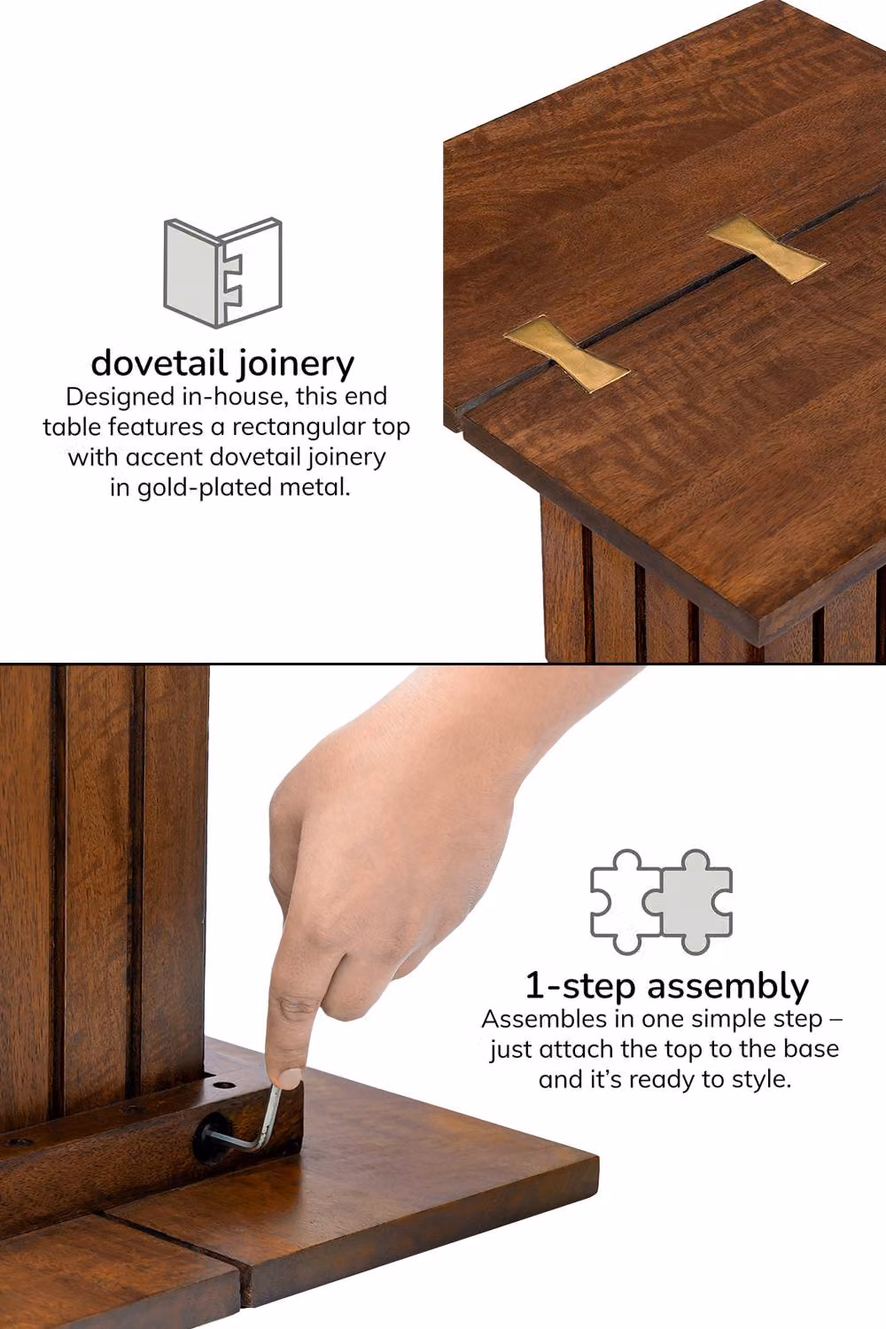 MH London Alyssa Solid Mango Wood Side Table and Bedside End Table in Walnut – 4