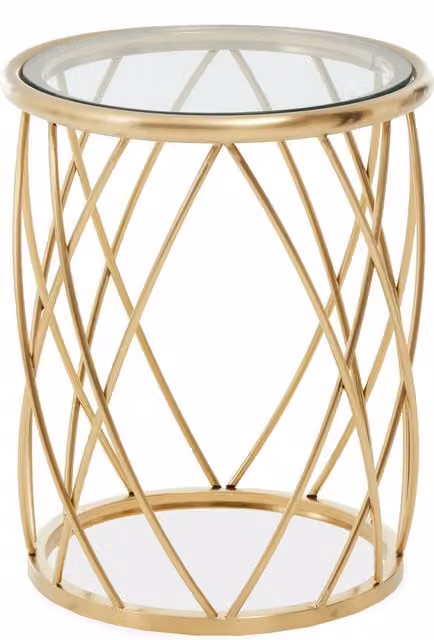 Orsina Modern Round Gold Side Table with Transparent Glass Top, W/D/H: 45 x 45 x 55 cm
