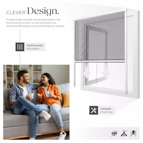 tectake Roller Fly Screen for Windows with Aluminium Frame and Black Fibreglass Mesh, White, W: 130 cm, H: 160 cm – 2