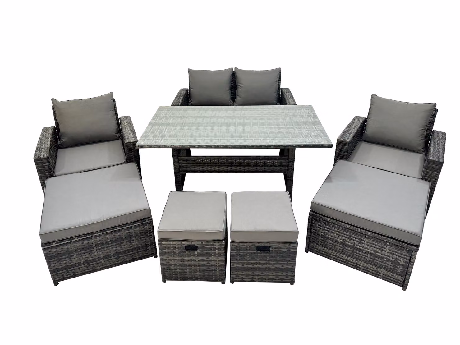 Fimous 8 Seater Outdoor Dining Set with Double Seat Sofa and 4 Stools in Dark Grey – 2