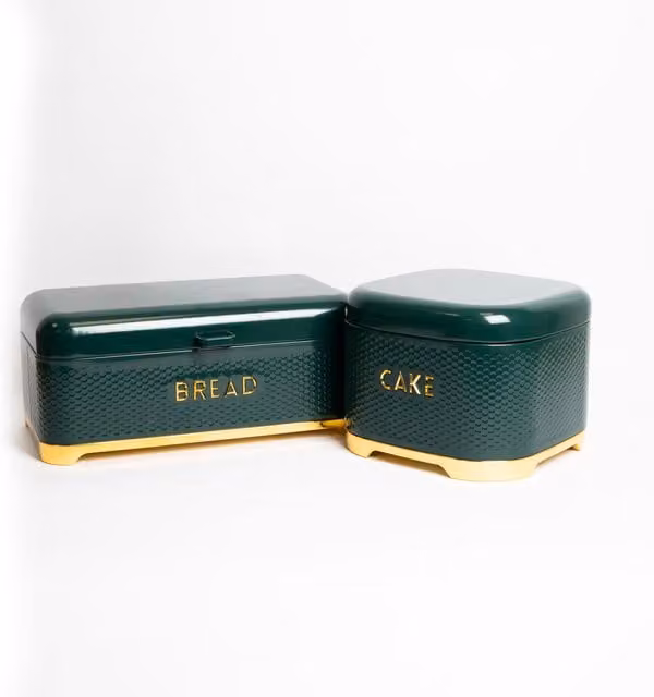 KitchenCraft 2 Piece Green Stainless Steel Kitchen Storage Set with Cake Tin and Bread Bin – 1
