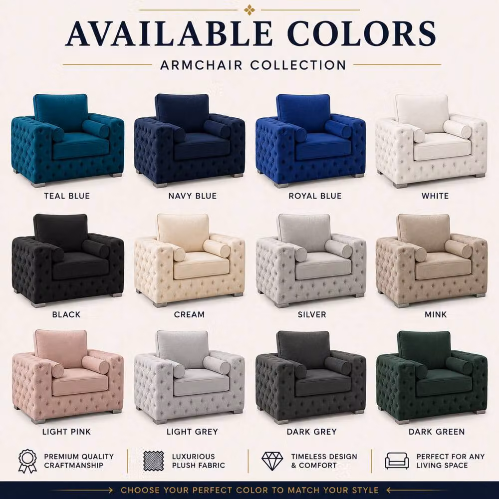 Stratus Interiors Ashley Chesterfield Plush Velvet Armchair in Royal Blue – 4