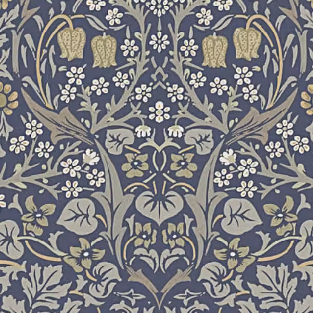 William Morris Blackthorne Fabric River in Black and Blue