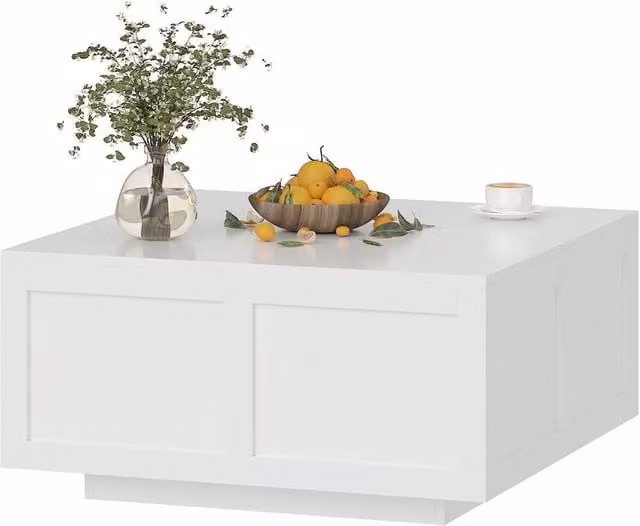 KEEPREAPER Modern Square Lift Top Coffee Table with Hidden Storage in White