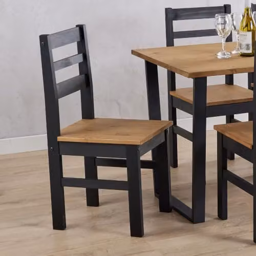Core Products Texas 5-Piece Industrial Dining Set with Pine Wood Table and Four Black Wax Finish Chairs – 4