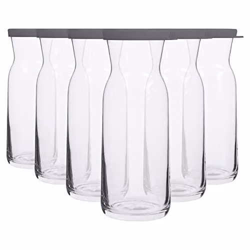 LAV Fonte Glass Carafe Set with Grey Lids, Pack of 6, 0.7 l, Transparent – 1