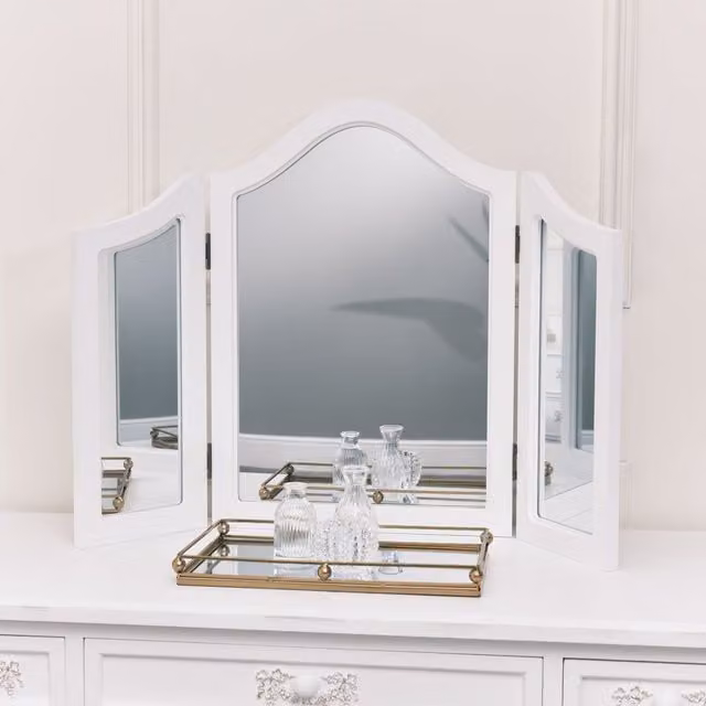 Melody Maison Pays Blanc Antique White Triple Dressing Table with Mirror