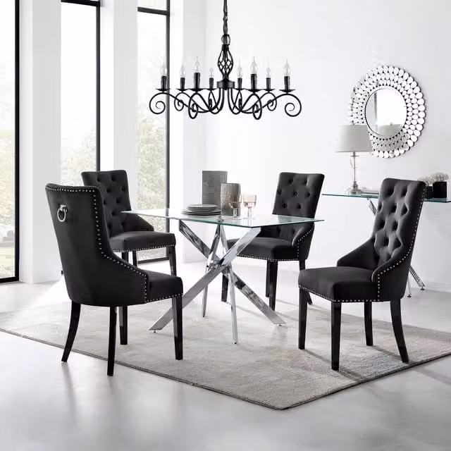 FurnitureboxUK Leonardo 4-Person Rectangular Glass Dining Table and 4 Belgravia Black Leg Chairs Set