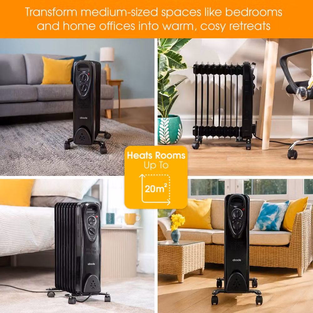 Abode 2000W 9 Fin Oil Filled Radiator Portable Electric Heater in Black – 6