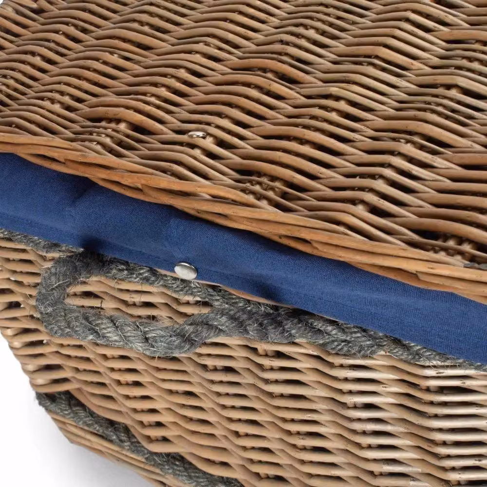 Red Hamper Antique Wash Picnic Basket with Rope Handles in Blue, Width: 72 cm – 2
