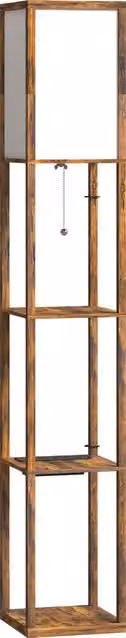 HOMCOM Rustic Brown Floor Lamp with 4 Shelves, USB Ports and 3 Colour Temperatures