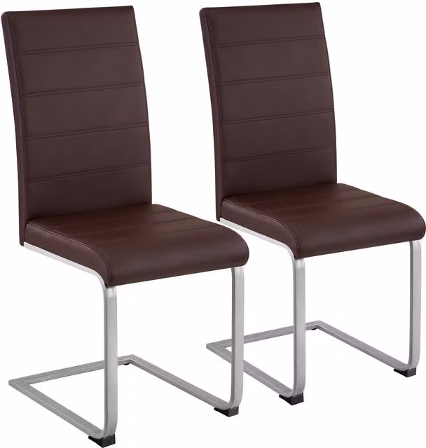 tectake Bettina Dining Chairs Set of 2 in Brown Synthetic Leather with Metal Cantilever Base