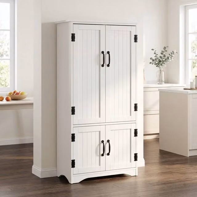 STILVORA White MDF Freestanding Storage Cabinet with 4 Hinged Doors and Adjustable Internal Shelves – 1