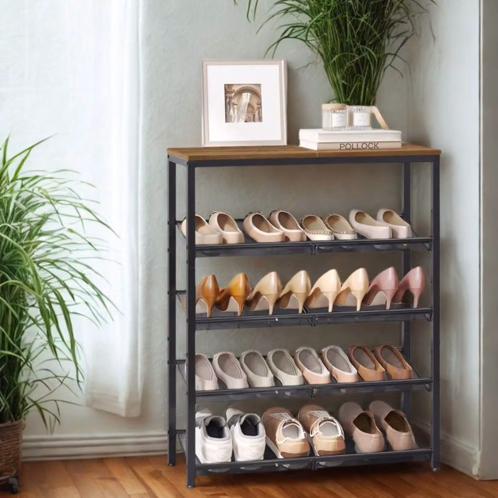Pirlo Plush 5 Tier Industrial Shoe Rack Hallway Storage Organiser in Brown, H 75 cm x W 75 cm x D 30 cm – 2