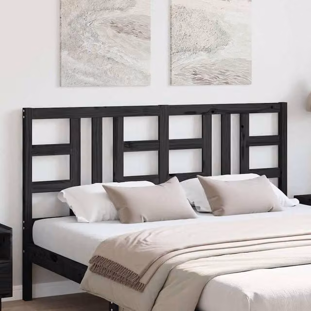 Berkfield Home Beautiful Black Solid Pine Wood Bed Headboard W/D/H: 146 x 4 x 100 cm