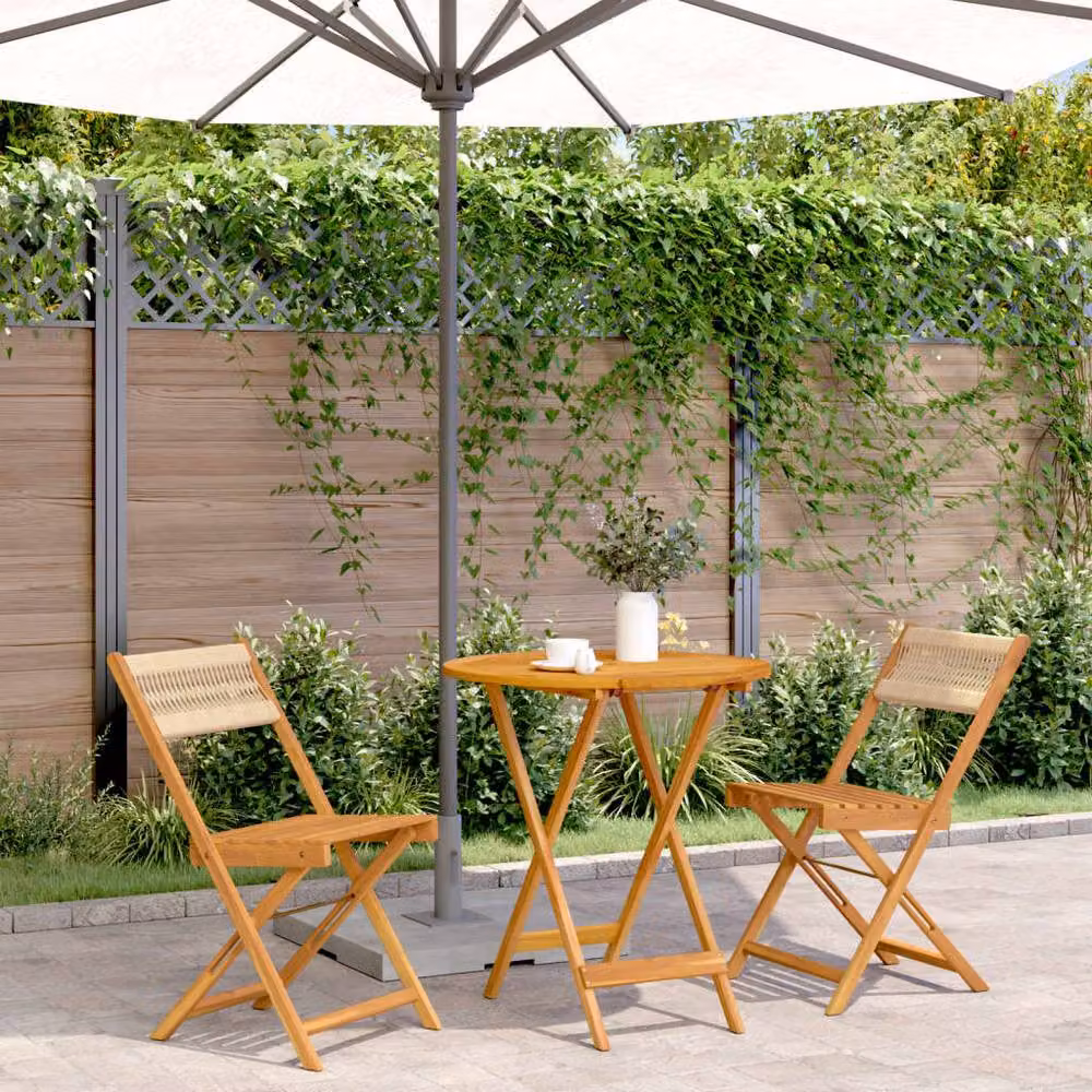 Berkfield Home Beautiful 3 Piece Bistro Set in Beige Polypropylene and Oiled Acacia Wood – 2
