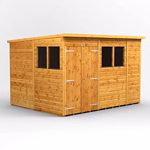 Powersheds Premium Pent Wooden Garden Shed in Brown with Double Doors and Toughened Glass, W/D/H: 311.55 x 240.4 x 260.4 cm – 1