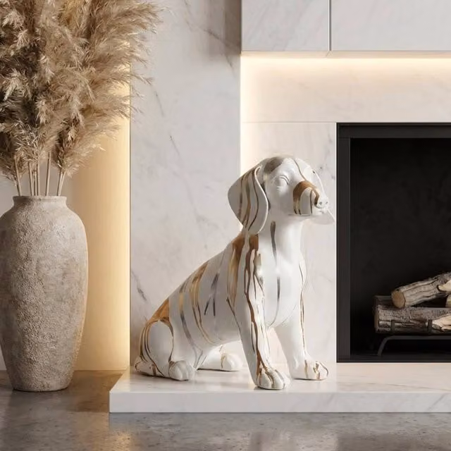 Garden Greatness Abstract Dachshund Ceramic Ornament in White and Multicolour