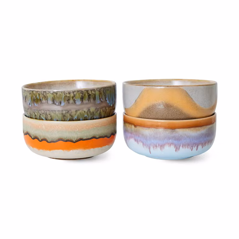 HKLIVING 70s Reef Ceramic Dessert Bowls, Set of 4, Multicolour