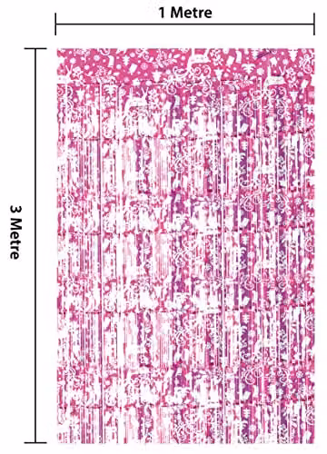 Netagon Shimmer Tinsel Curtain with Reindeer and Christmas Tree Design, Pink, W: 1 m, H: 3 m – 4