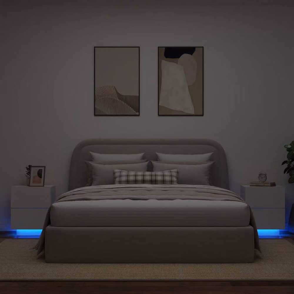 Berkfield Home Set of 2 Modern White Matt MDF Bedside Cabinets with Integrated LED Lighting – 2