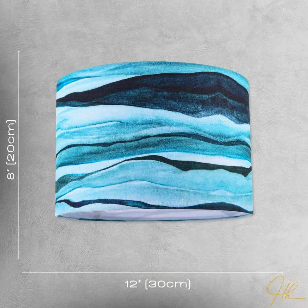 Happy Homewares Sea Waves Drum Lamp Shade in Teal Duck Egg and Navy Blue, Diameter: 30.48 cm – 5