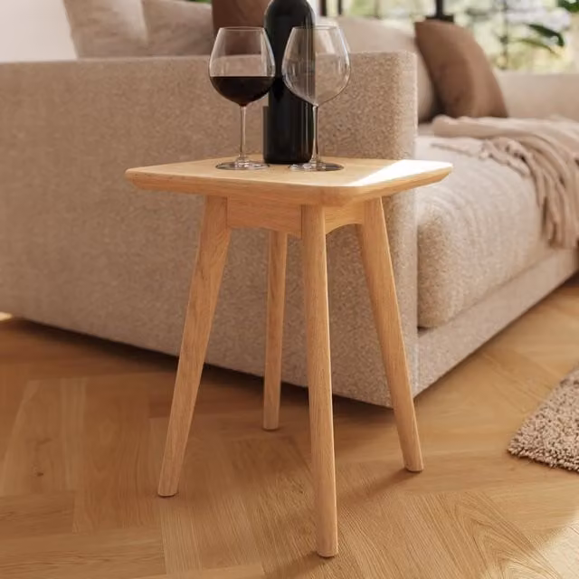 FWStyle Modern Square Ash Wood Side Table in Brown