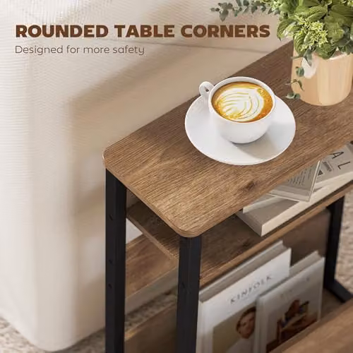 HOMCOM Industrial Side Table with Metal Frame and Storage Shelves, Brown and Black, W: 40.0 cm, D: 18.0 cm, H: 58.5 cm – 5