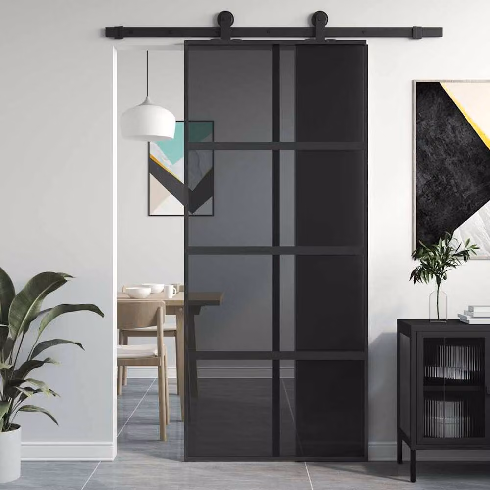 Berkfield Home Modern Black Sliding Door with Transparent Tempered Glass and Aluminium, W: 90 cm, H: 205 cm – 2