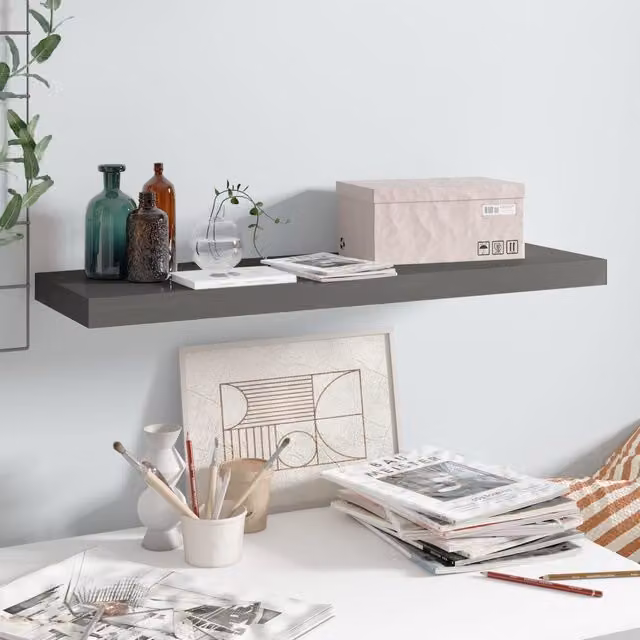 Berkfield Home Floating Wall Shelf in High Gloss Grey, W: 80 cm, D: 23.5 cm, H: 3.8 cm