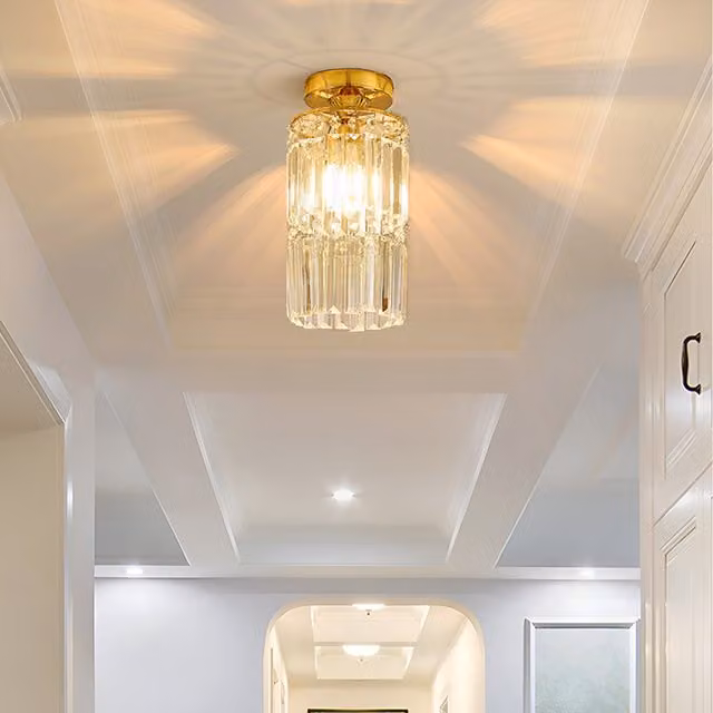 Komore Double-Layer Crystal Shade Ceiling Light in Gold/Brass