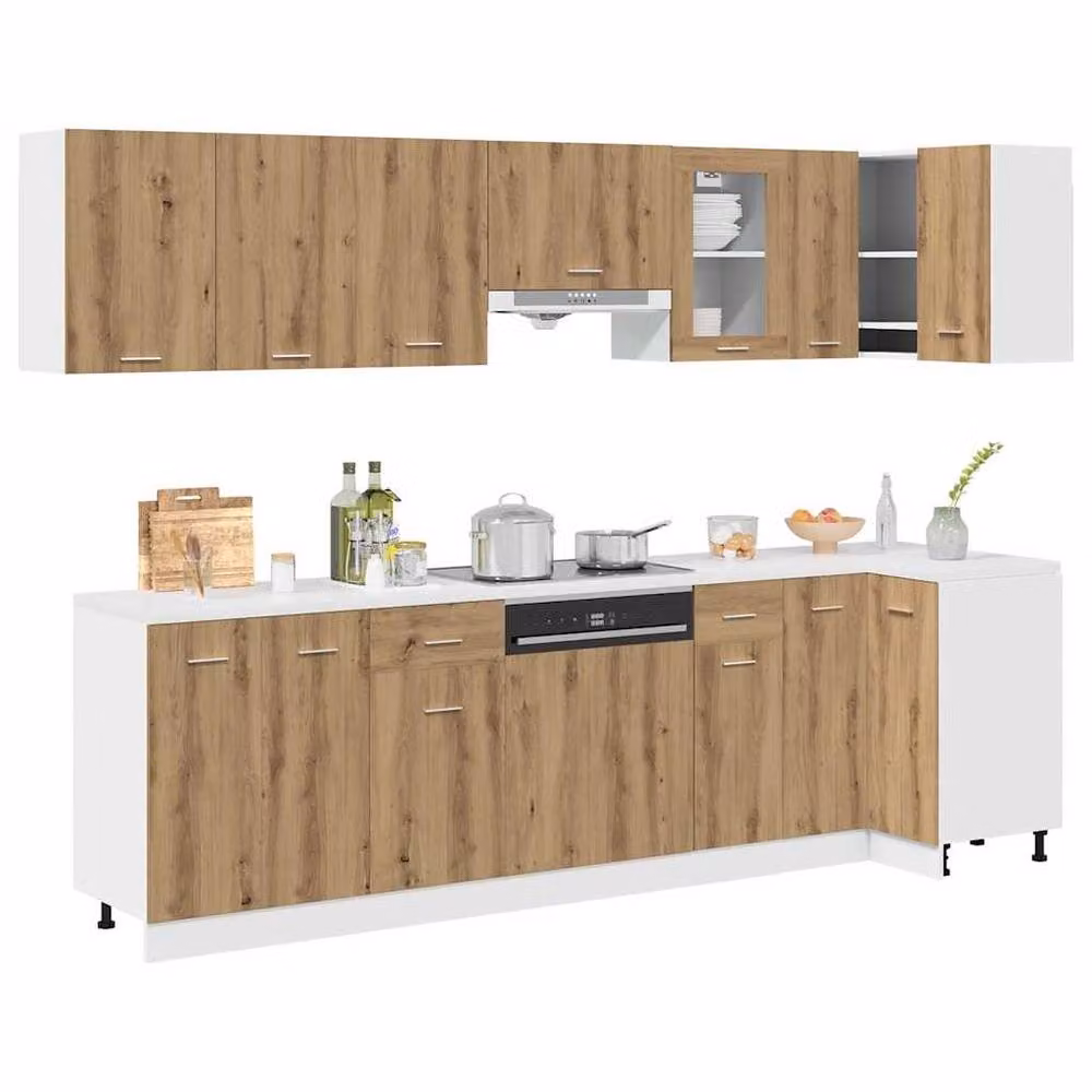 Berkfield Home Elegant 11 Piece Kitchen Cabinet Set in Artisan Oak Brown with Glass Doors and Internal Drawers – 2