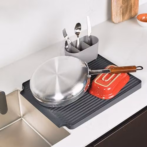 ReBorn Recycled Dish Rack with Drip Tray and Cutlery Holder, Dark Grey – 3