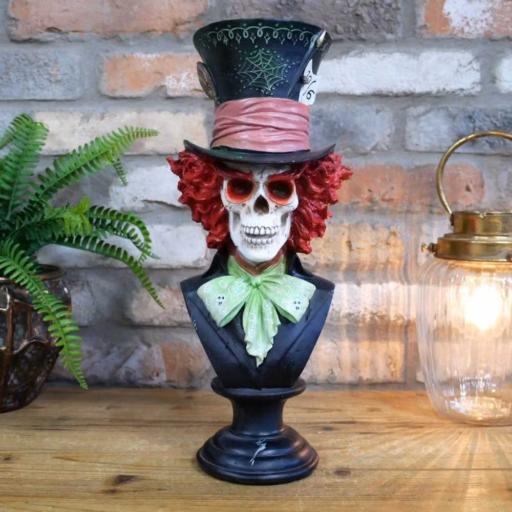 Gifts Direct 2 U Skeleton Bust Hatter Ornament, Multicolour Resin Halloween Tabletop Sculpture, H 38.0 cm x W 18.0 cm x D 16.0 cm – 5