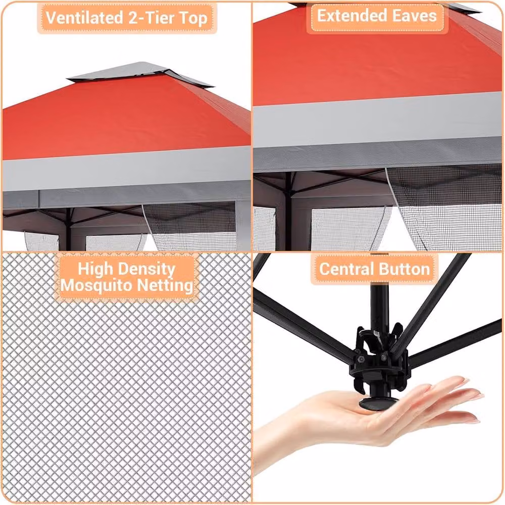 London Boutique Heavy Duty Red Pop Up Garden Gazebo Canopy Tent with 4 Sandbags, W/D: 4 x 4 m – 2