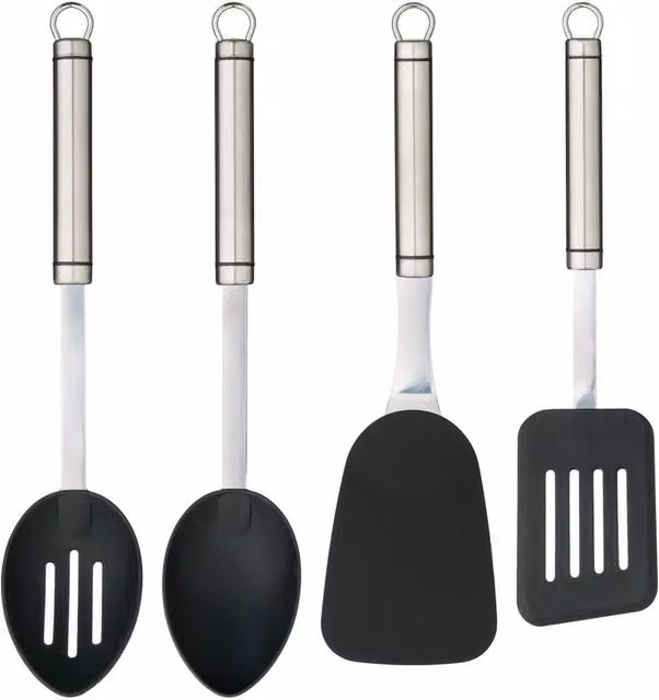 KitchenCraft 4pc Professional Non-Stick Stainless Steel Kitchen Utensil Set in Silver