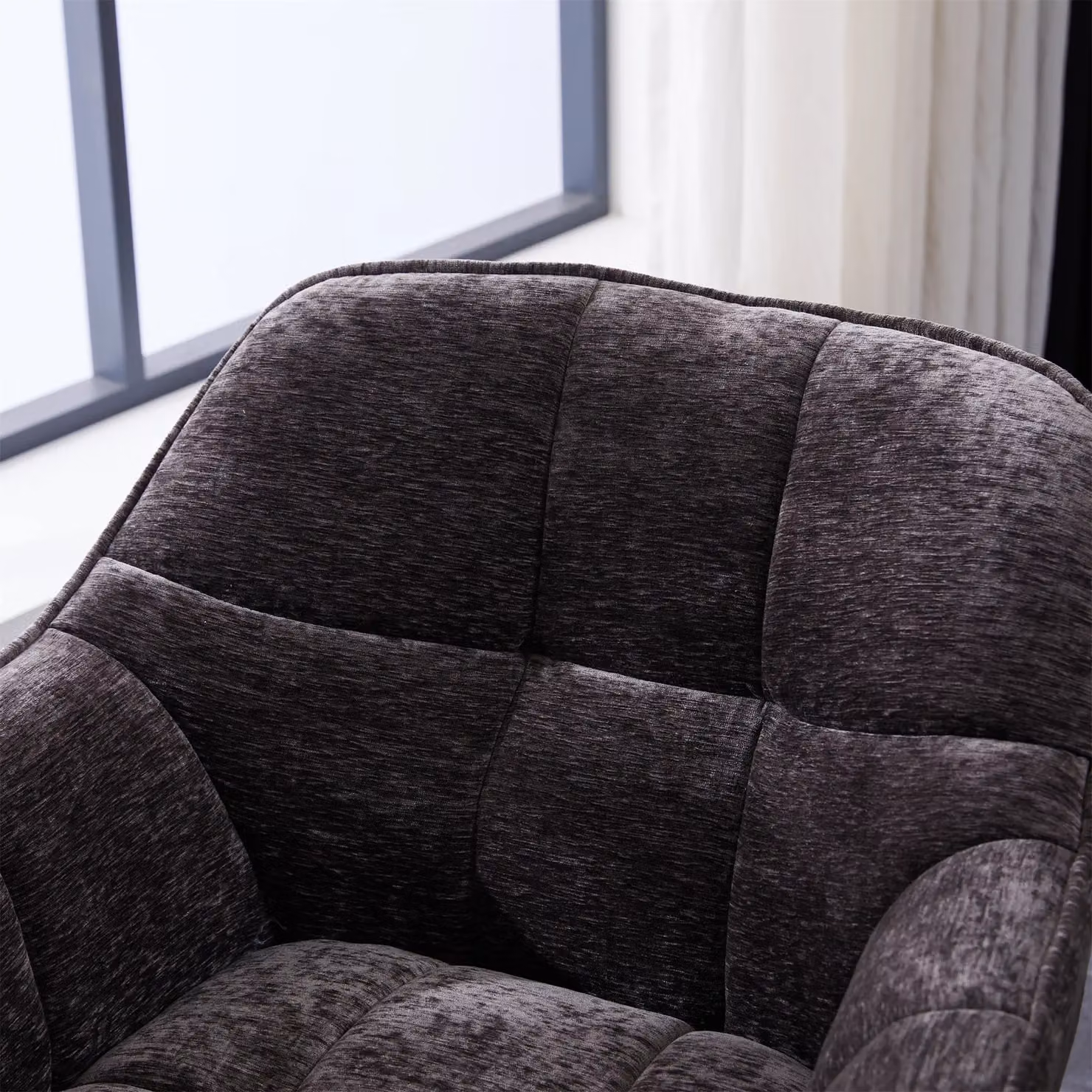 FURNITURE ONE Set of 2 Grey Fabric Padded Swivel Dining and Task Chairs with Metal Frame – 4