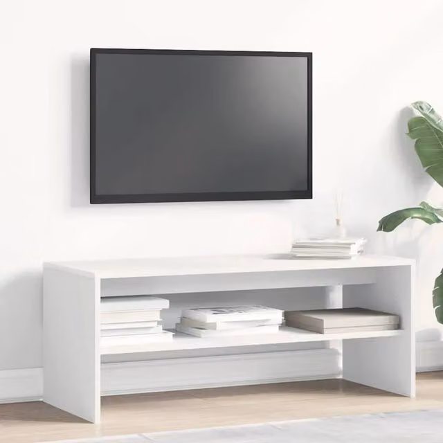 Berkfield Home White Minimalist TV Cabinet in Matt MDF, W/D/H: 100 x 40 x 40 cm
