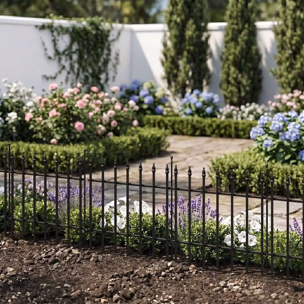 KORVIXA Black Powder-Coated Metal Decorative Garden Fencing Panel, W: 100 cm, H: 100 cm – 2