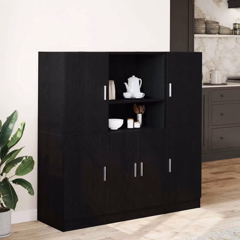 Berkfield Home 3 Piece Modern Black Matt Kitchen Cabinet Set in Engineered Wood – 2