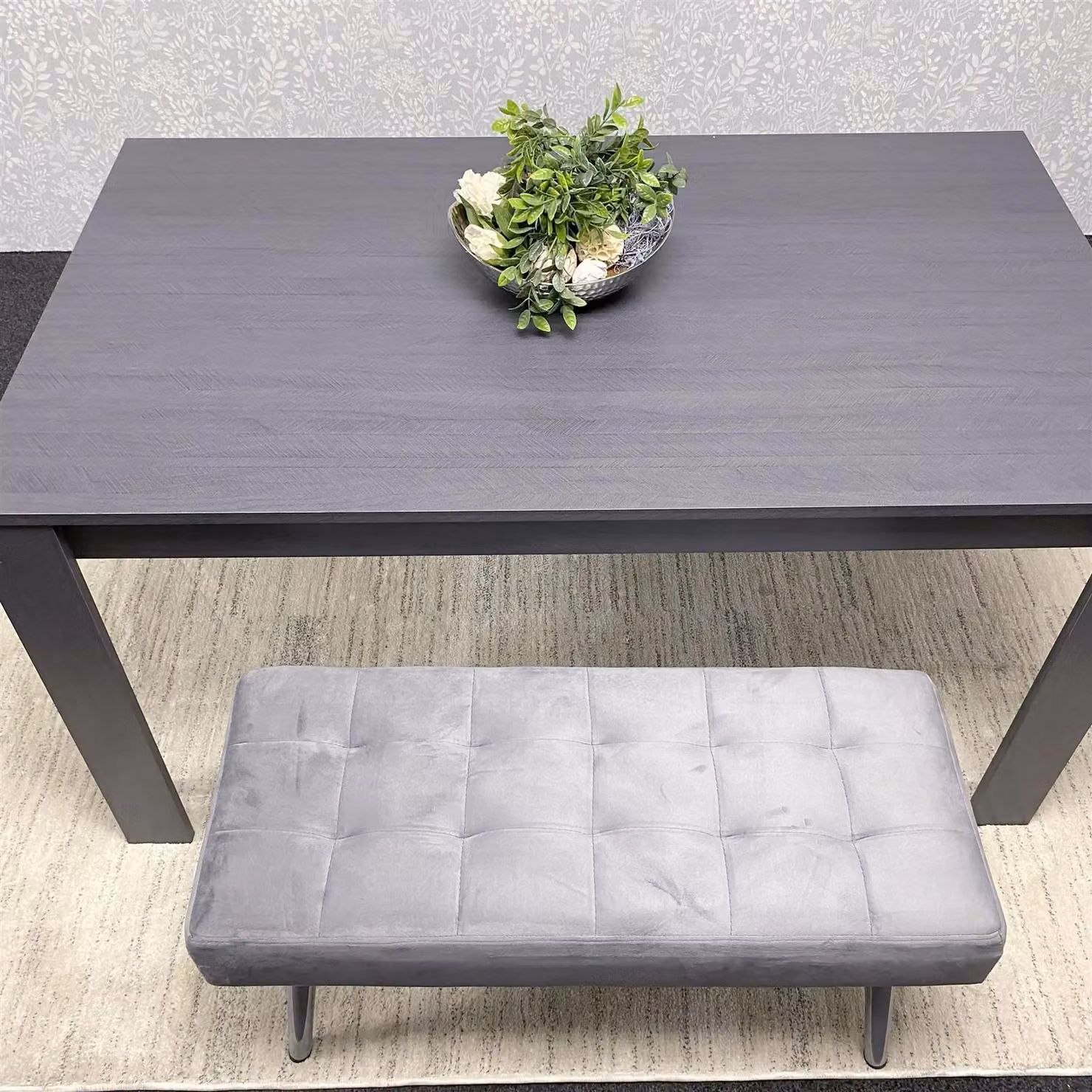 KOSY KOALA Modern Dining Table Set with 2 Grey Velvet Benches in Brown and Grey – 2