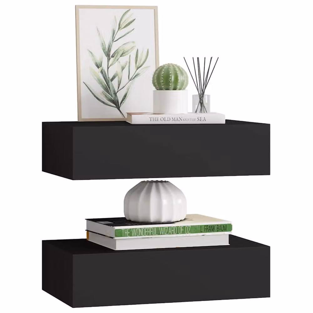Berkfield Home Wall-mounted Drawer Shelves, 2 Piece Set in Black MDF, W: 40 cm, D: 23.5 cm, H: 10 cm – 3