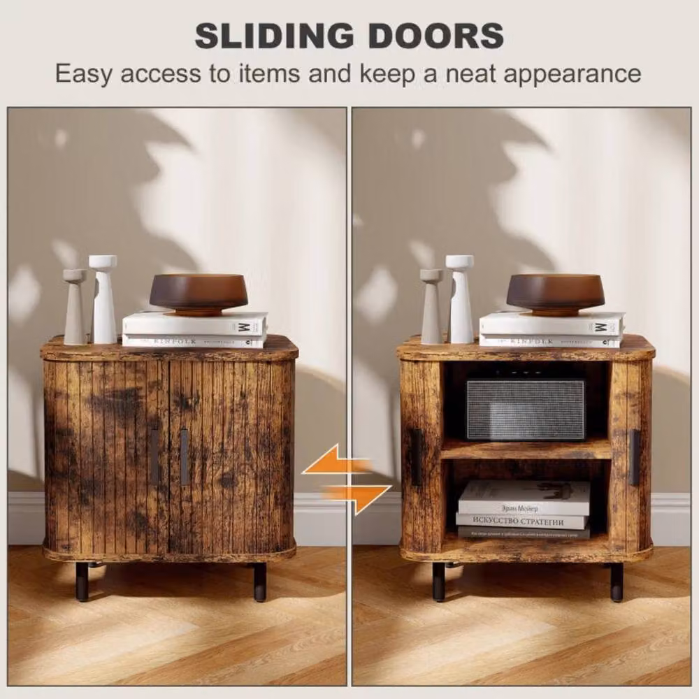 Wyld Haus Pasaba Brown Nordic Bedside Table with Tambour Sliding Door and Metal Legs – 5