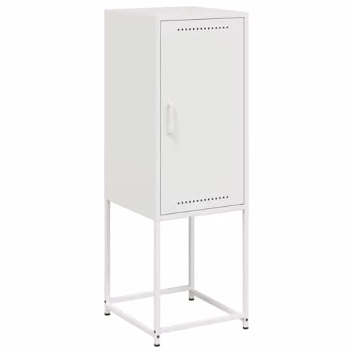 vidaXL Industrial Highboard in White Metal with Hinged Doors, W/D/H: 36 x 39 x 107 cm