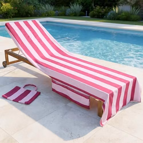 OHS Striped Microfibre Beach Towel for Adults in Burgundy and Pink, W: 75 cm, L: 215 cm – 1