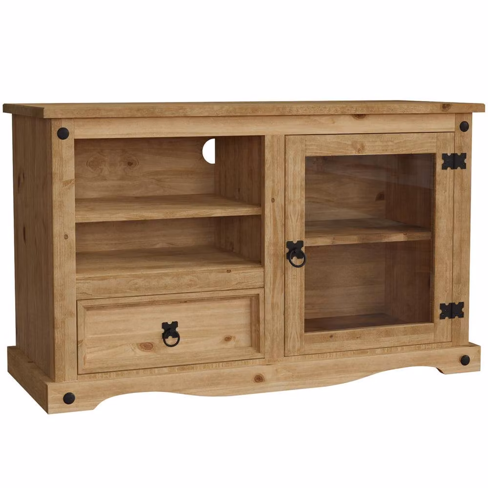 HD Designs Vida Designs Corona Entertainment Unit in Brown Waxed Rustic Pine and Metal – 2