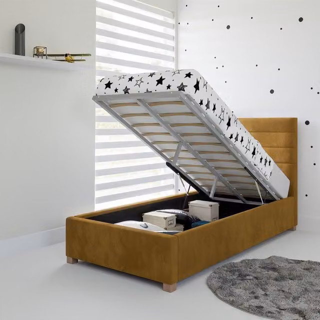 Rest Relax Lottie Single Fabric Ottoman Bed in Yellow – 1
