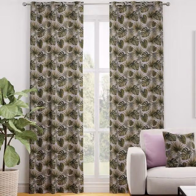 Terrys Monstera Made to Measure Blackout Floral Fabric Panel Curtain in Green