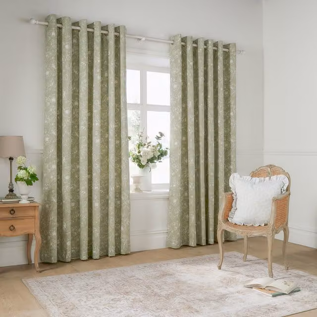 Make It A Home Bella Floral Eyelet Curtain Pair in Green, Width: 137 cm